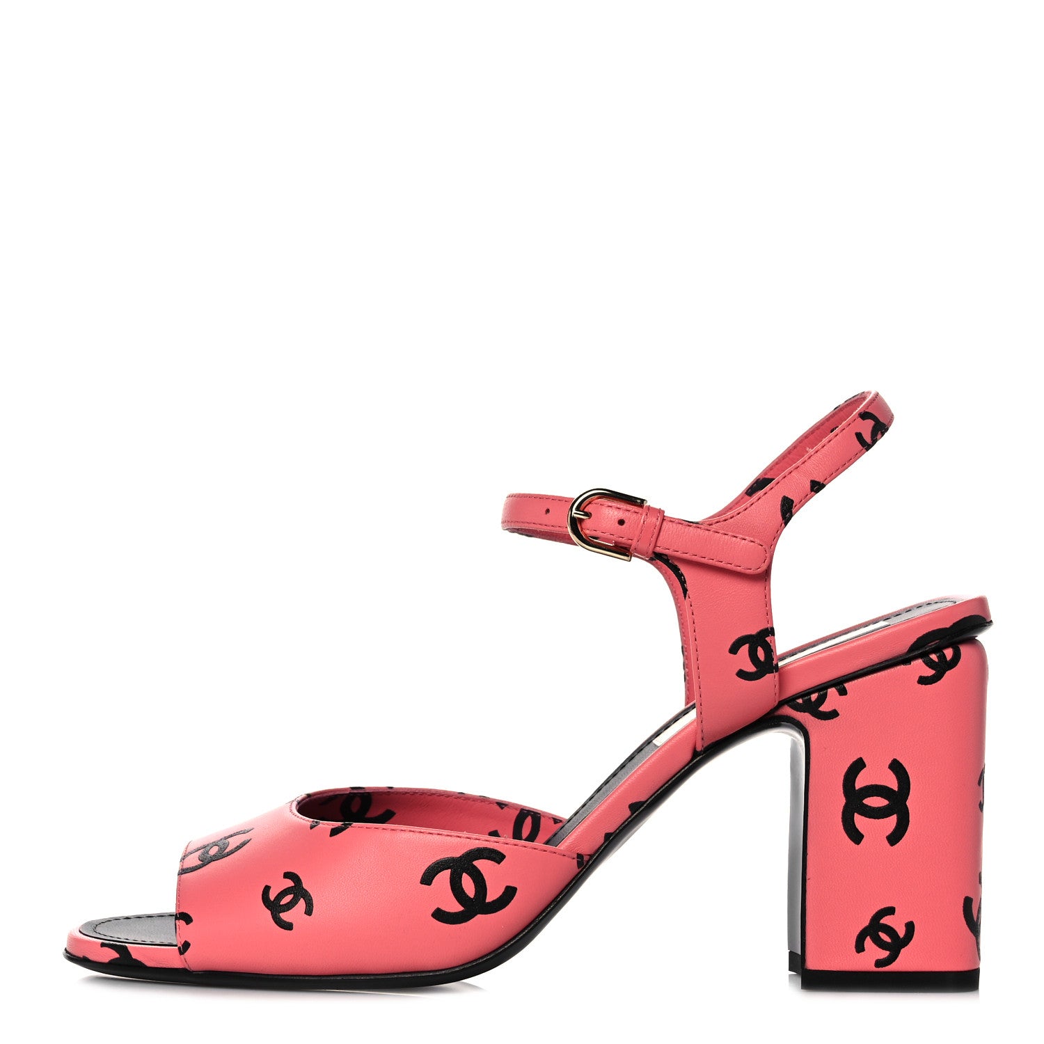 Chanel Lambskin Printed CC Sandals 40.5 Pink Black 1 of 9