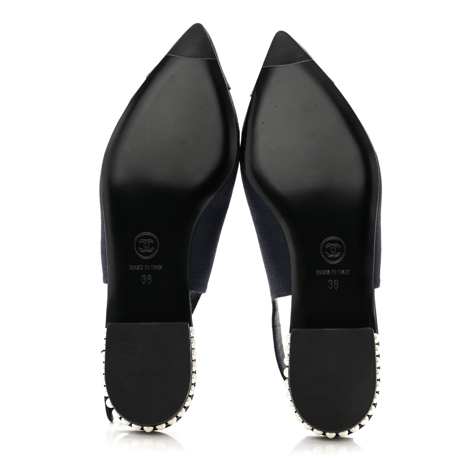 Chanel Denim Pearl Cap Toe CC Slingback 36 5 of 10