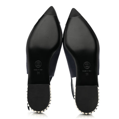 Chanel Denim Pearl Cap Toe CC Slingback 36 5 of 10