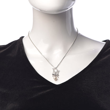 Christian Dior Crystal Pearl Dior Logo Necklace Silver 2 of 5