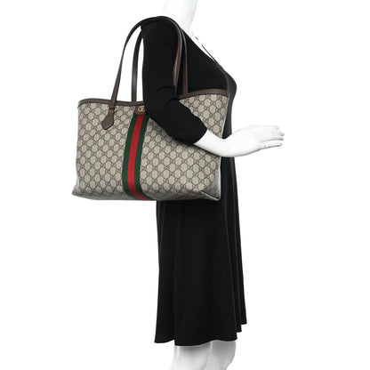 Gucci GG Supreme Monogram Textured Calfskin Web Medium Ophidia Shopping Tote Beige Ebony New Acero 2 of 10