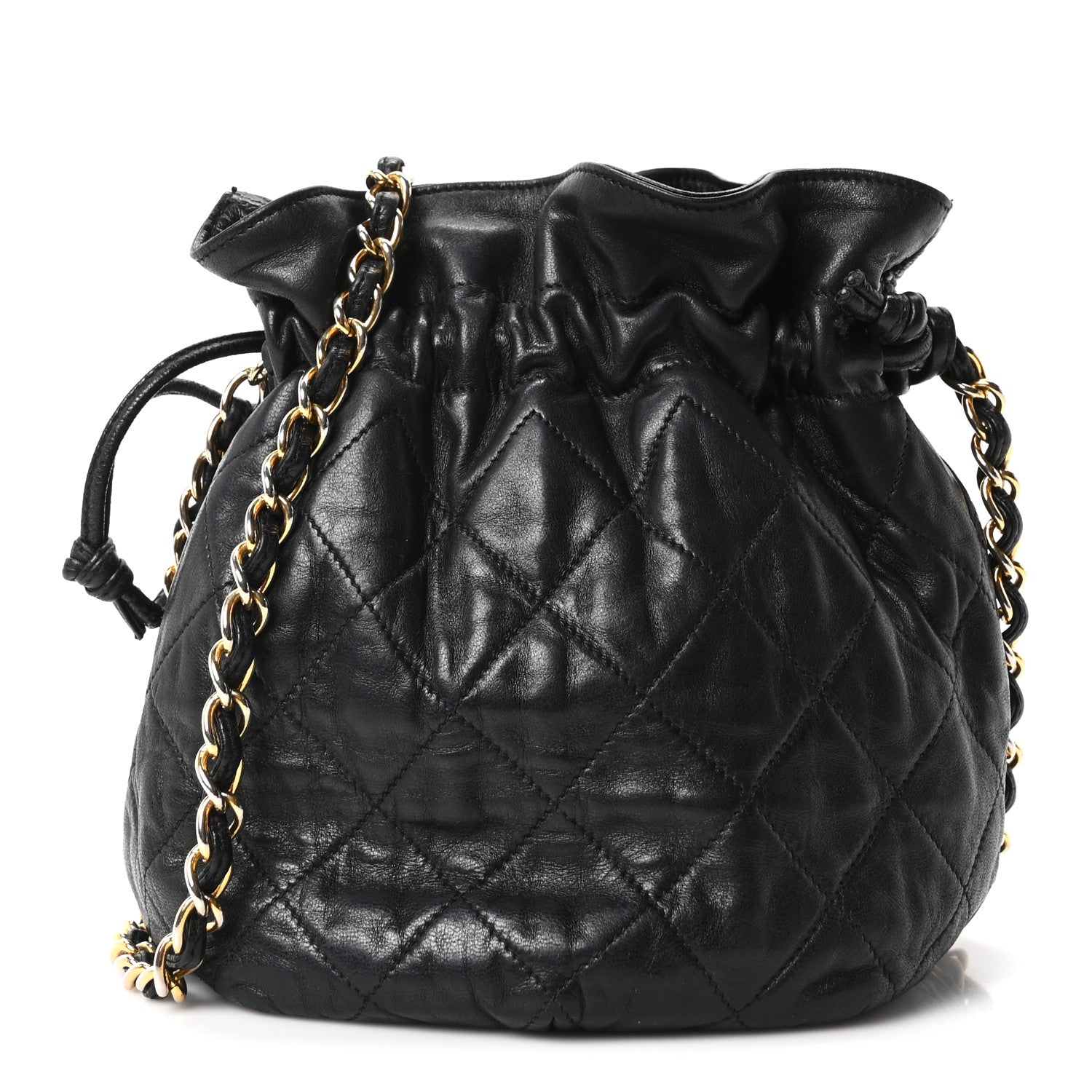 Chanel Lambskin Quilted Mini Drawstring Bucket Bag Black 1 of 10