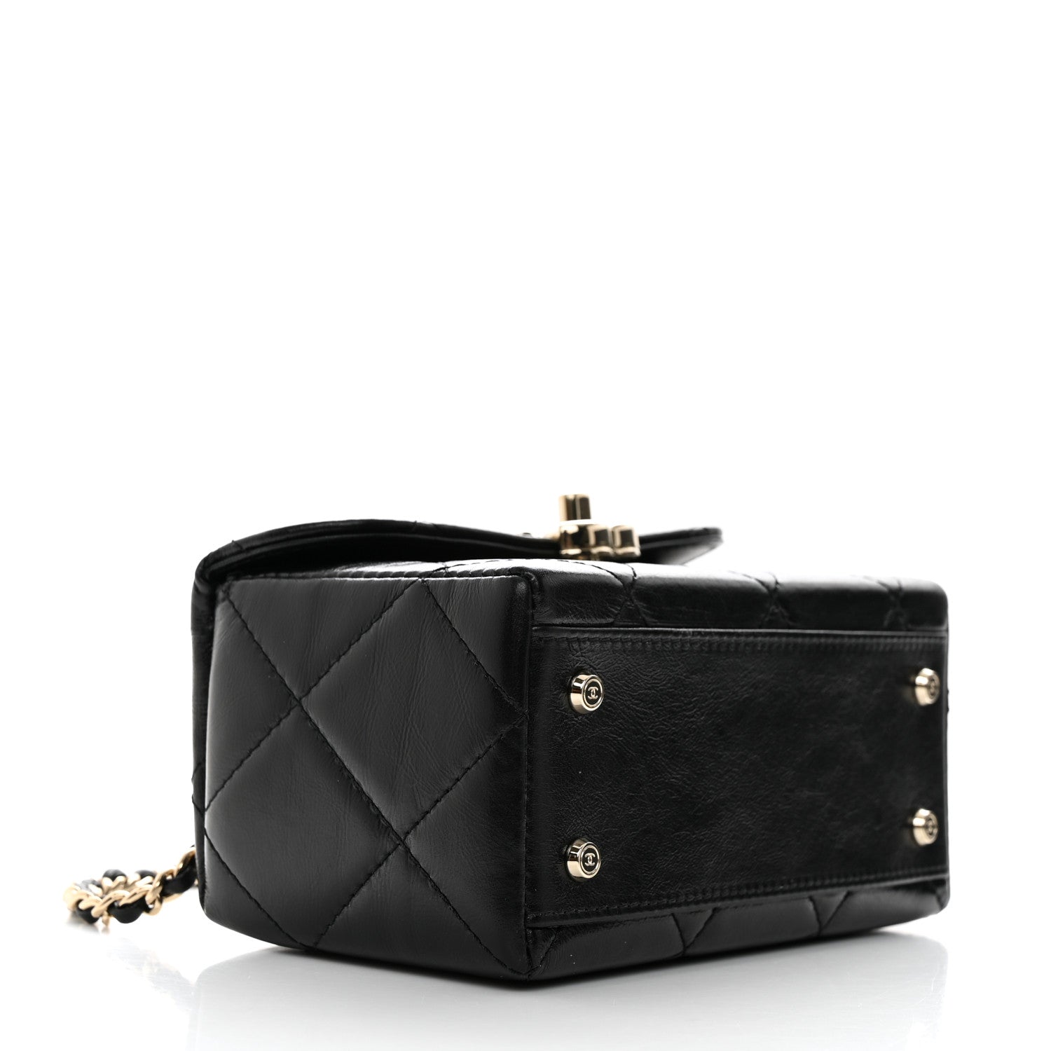 Chanel Shiny Calfskin Quilted Small CC Top Handle Box Bag Black 4 of 11