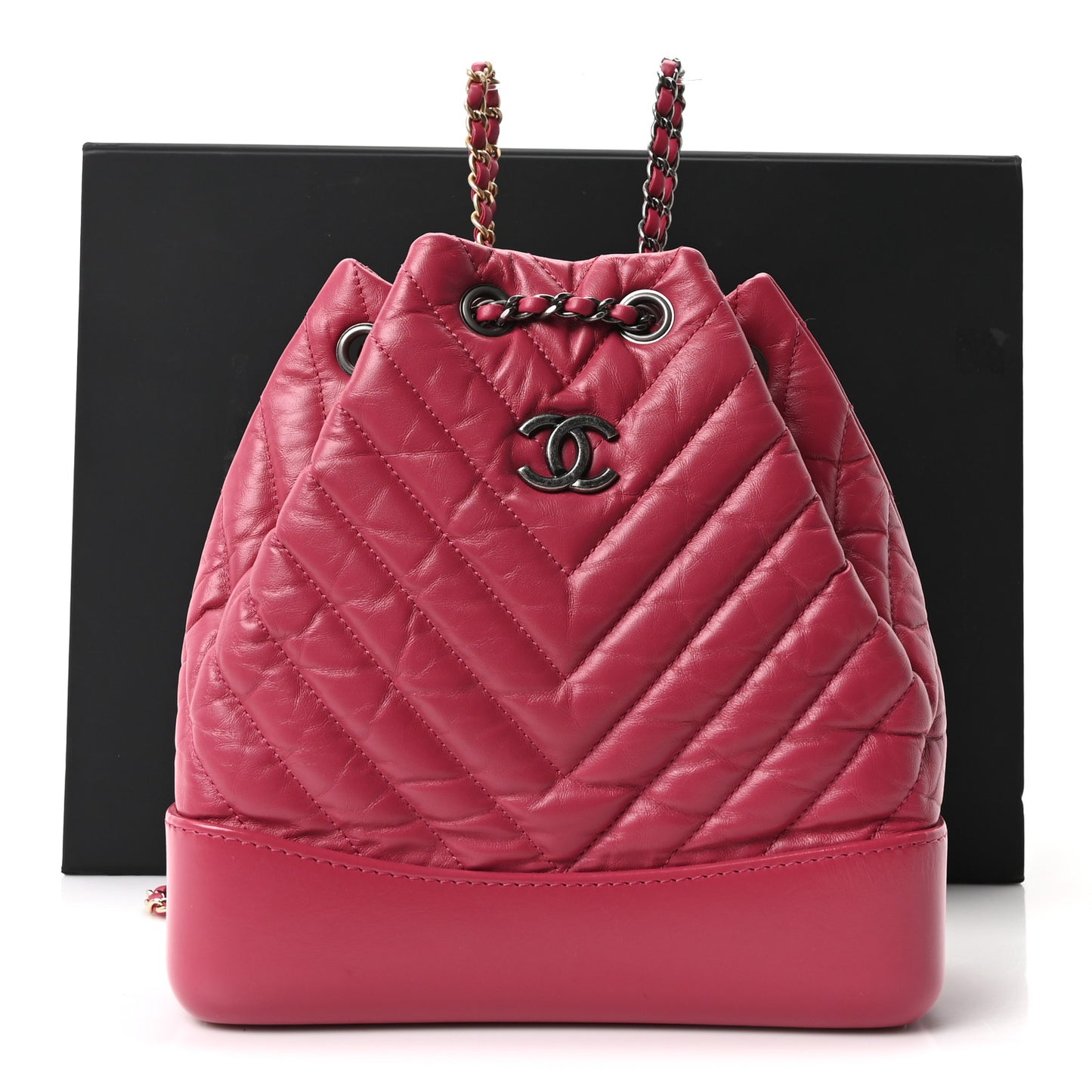 Aged Calfskin Chevron Quilted Small Gabrielle Backpack Dark Pink