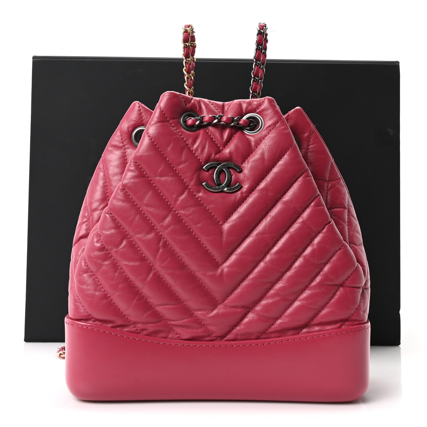 Chanel Aged Calfskin Chevron Quilted Small Gabrielle Backpack Dark Pink 11 of 11