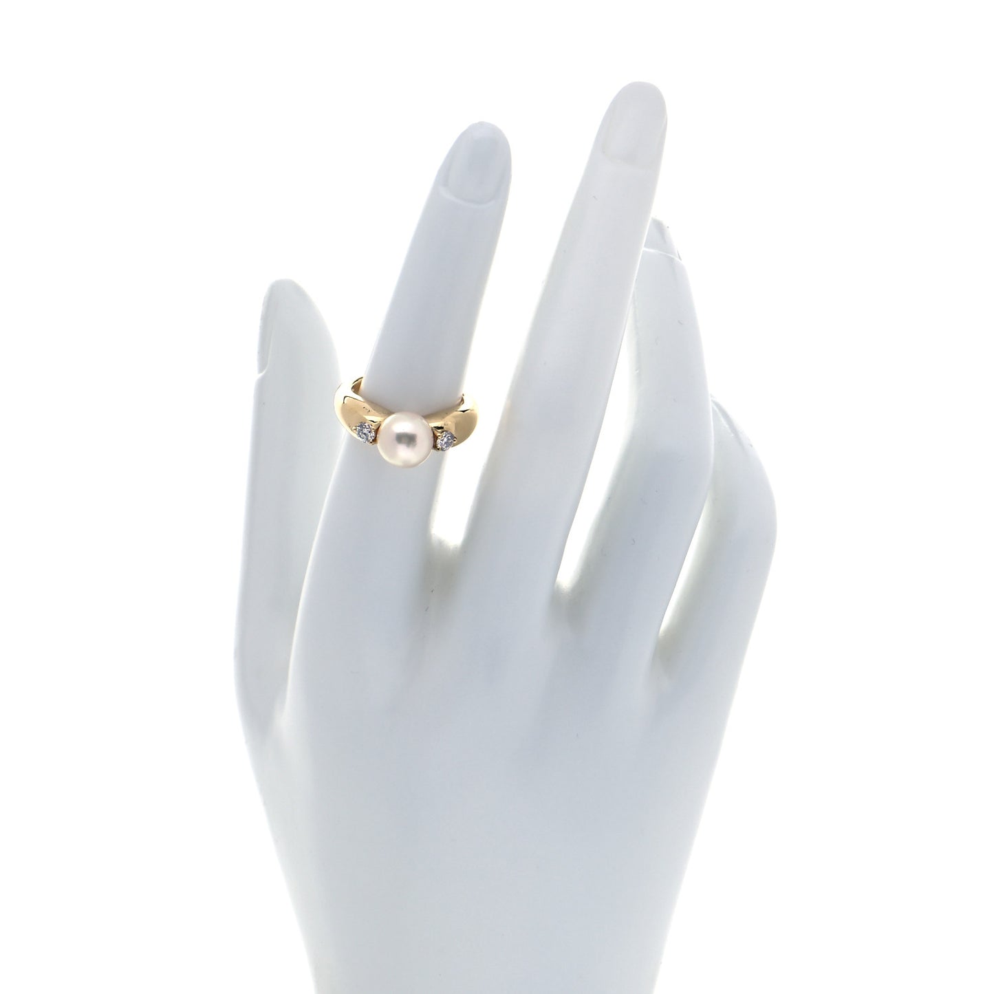 18K Yellow Gold Diamond Pearl 8mm Ring 52 6
