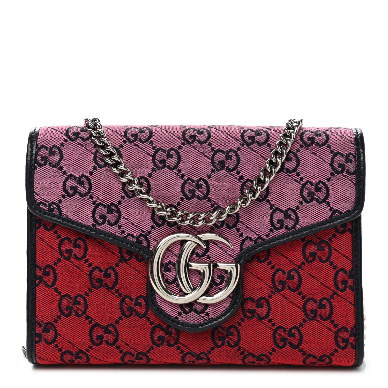 Gucci Monogram Multicolor Matelasse Diagonal GG Marmont Chain Wallet Red Blue Pink Green 1 of 12