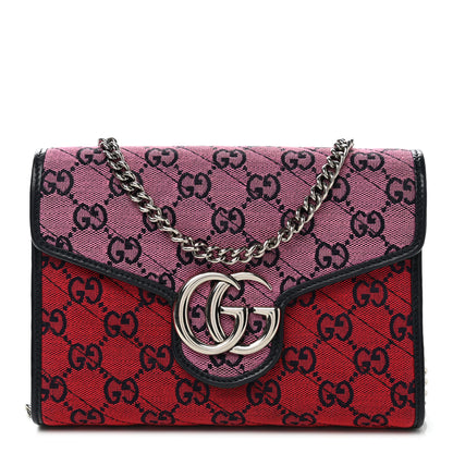 Gucci Monogram Multicolor Matelasse Diagonal GG Marmont Chain Wallet Red Blue Pink Green 1 of 12