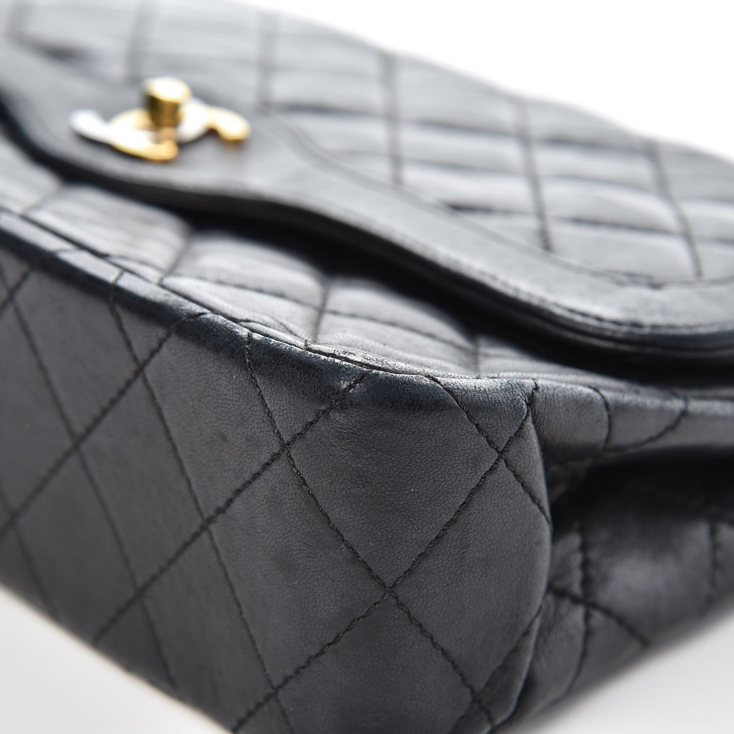 Lambskin Quilted Medium Double Flap Black