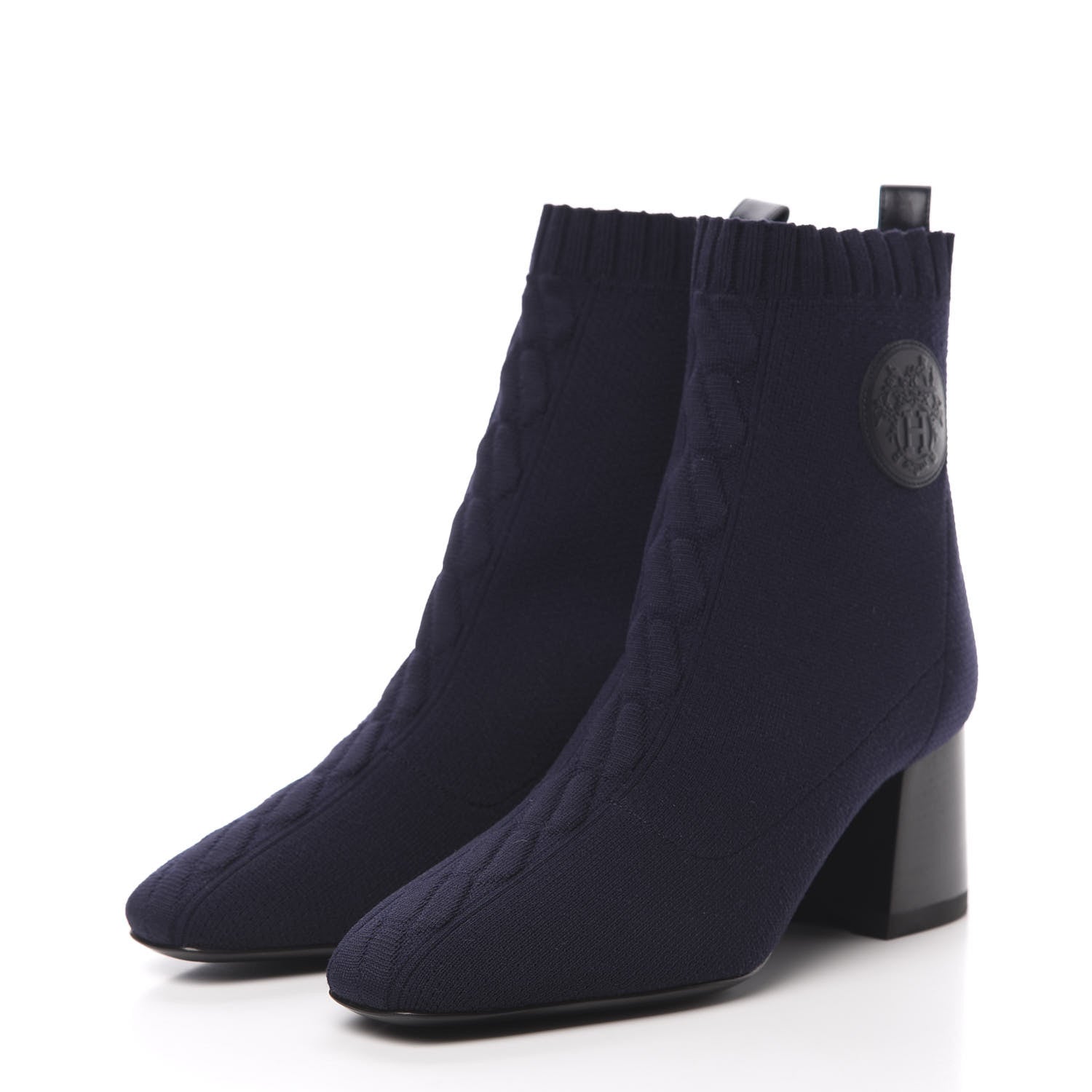 Hermes Knit Calfskin Volver Ankle Boots 36 Bleu Diplomatique 3 of 8