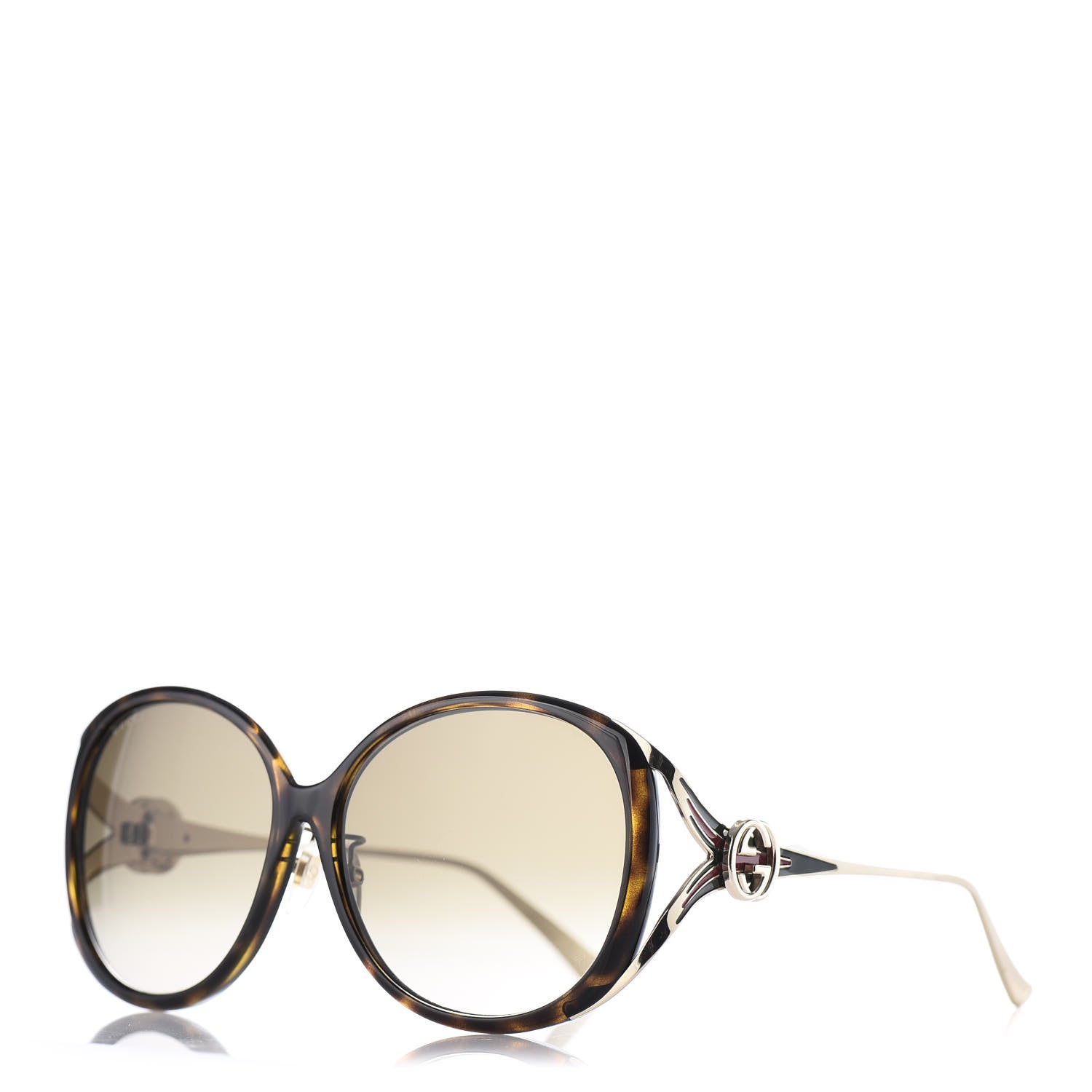 Gucci Acetate Round Frame Injected GG0226SK Sunglasses Tortoise 1 of 8