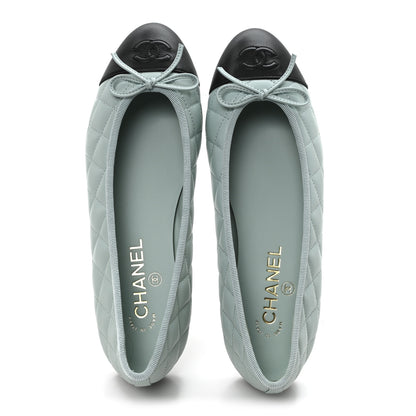 Chanel Lambskin Quilted CC Cap Toe Ballerina Flats 38.5 Light Blue 2 of 10