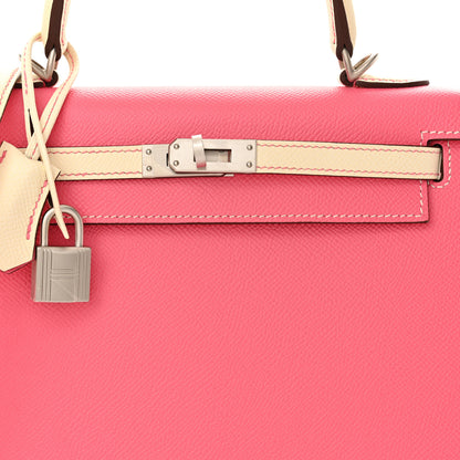 Hermes Epsom Bi-Color Horseshoe Kelly Sellier 25 Rose Azalee Craie 8 of 11