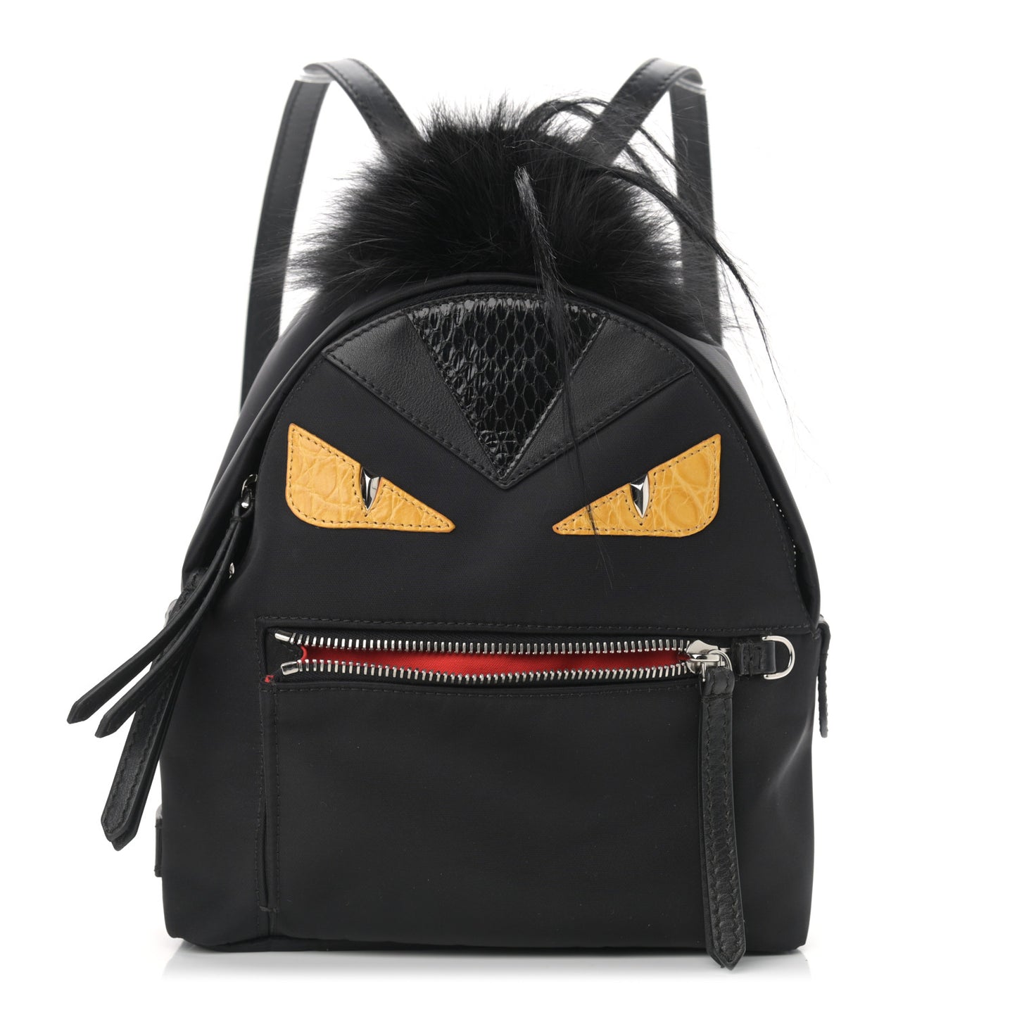 Nylon Vitello Dolce Goat Fox Fur Crocodile Monster Eyes Mini Backpack Black Sunflower