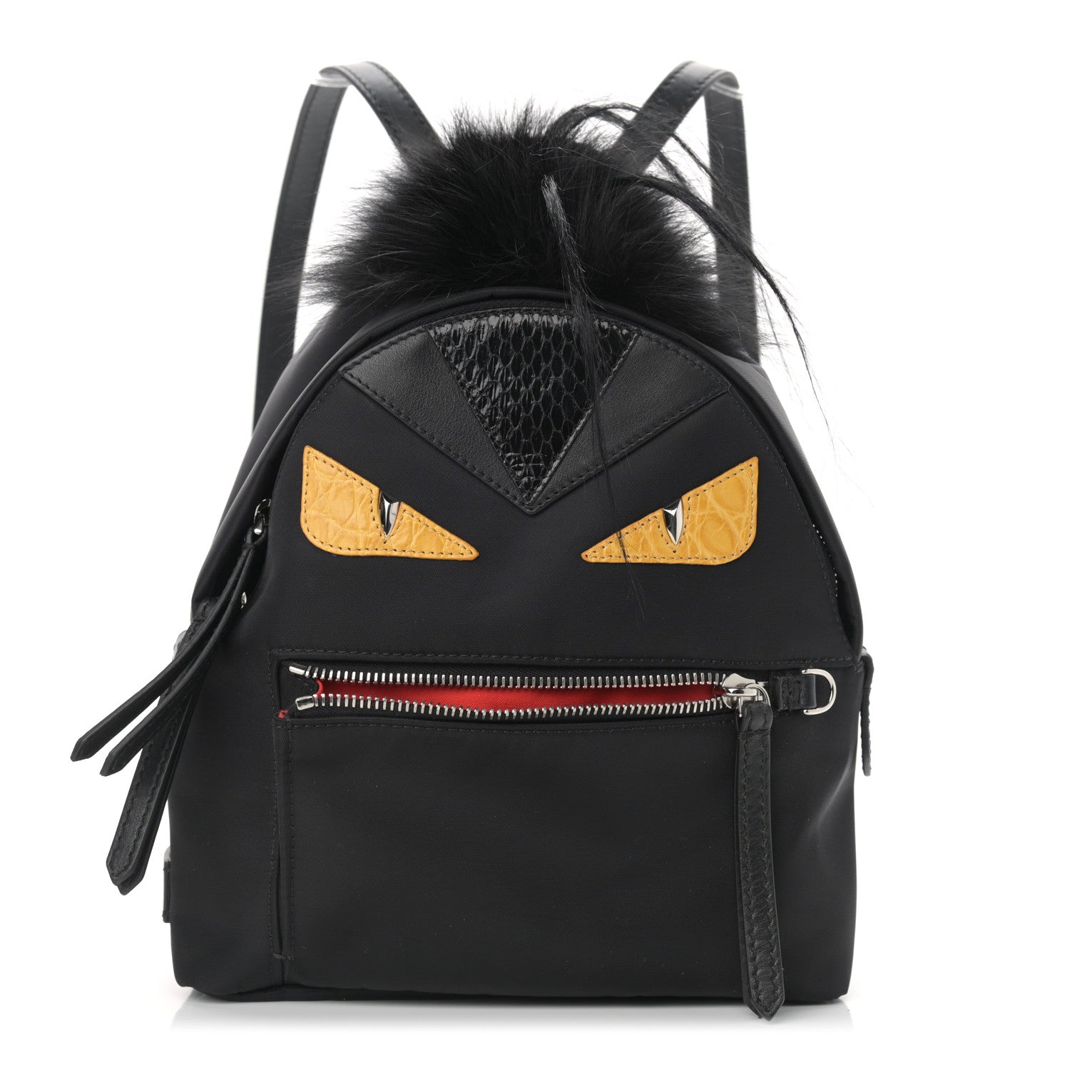 Fendi Nylon Vitello Dolce Goat Fox Fur Crocodile Monster Eyes Mini Backpack Black Sunflower 1 of 9
