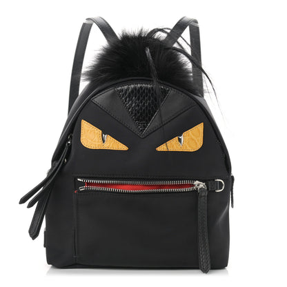 Fendi Nylon Vitello Dolce Goat Fox Fur Crocodile Monster Eyes Mini Backpack Black Sunflower 1 of 9