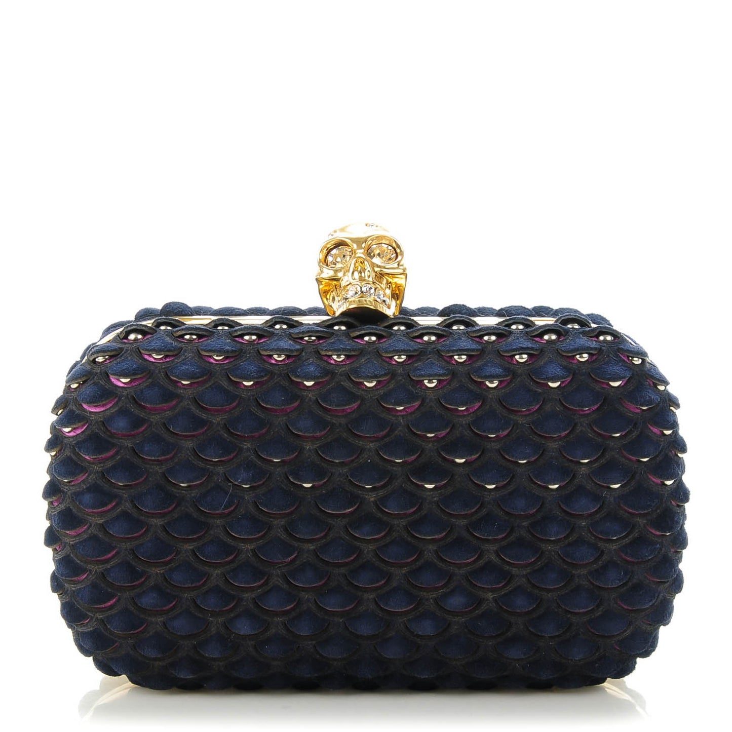 Suede Fish Scale Skull Box Clutch