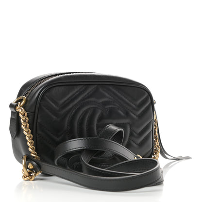 Gucci Calfskin Matelasse Mini GG Marmont Chain Shoulder Bag Black 3 of 11