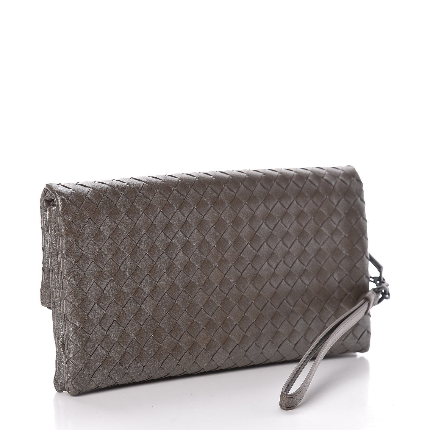 Metallic Nappa Intrecciato Flap Wristlet Light Grey