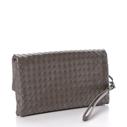 Bottega Veneta Metallic Nappa Intrecciato Flap Wristlet Light Grey 3 of 9