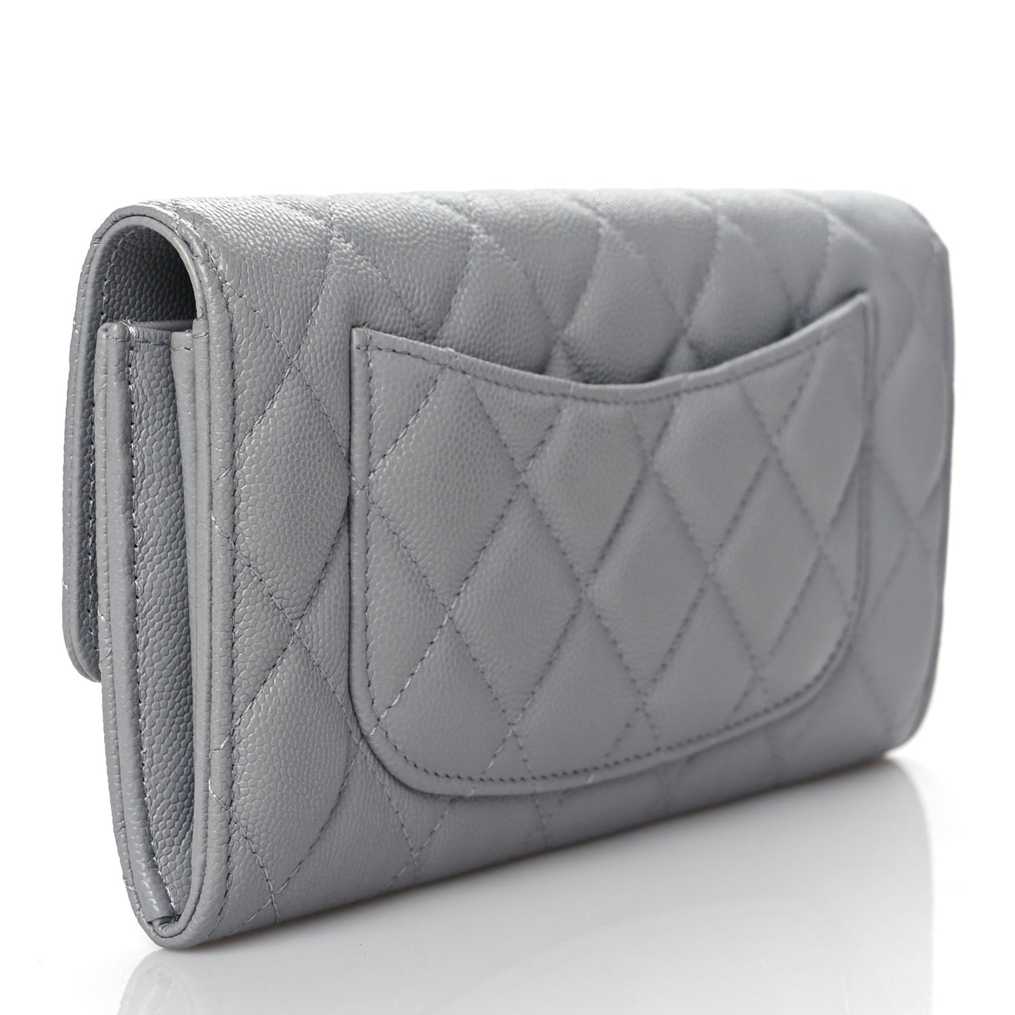 Caviar Quilted Large Flap Wallet Grey