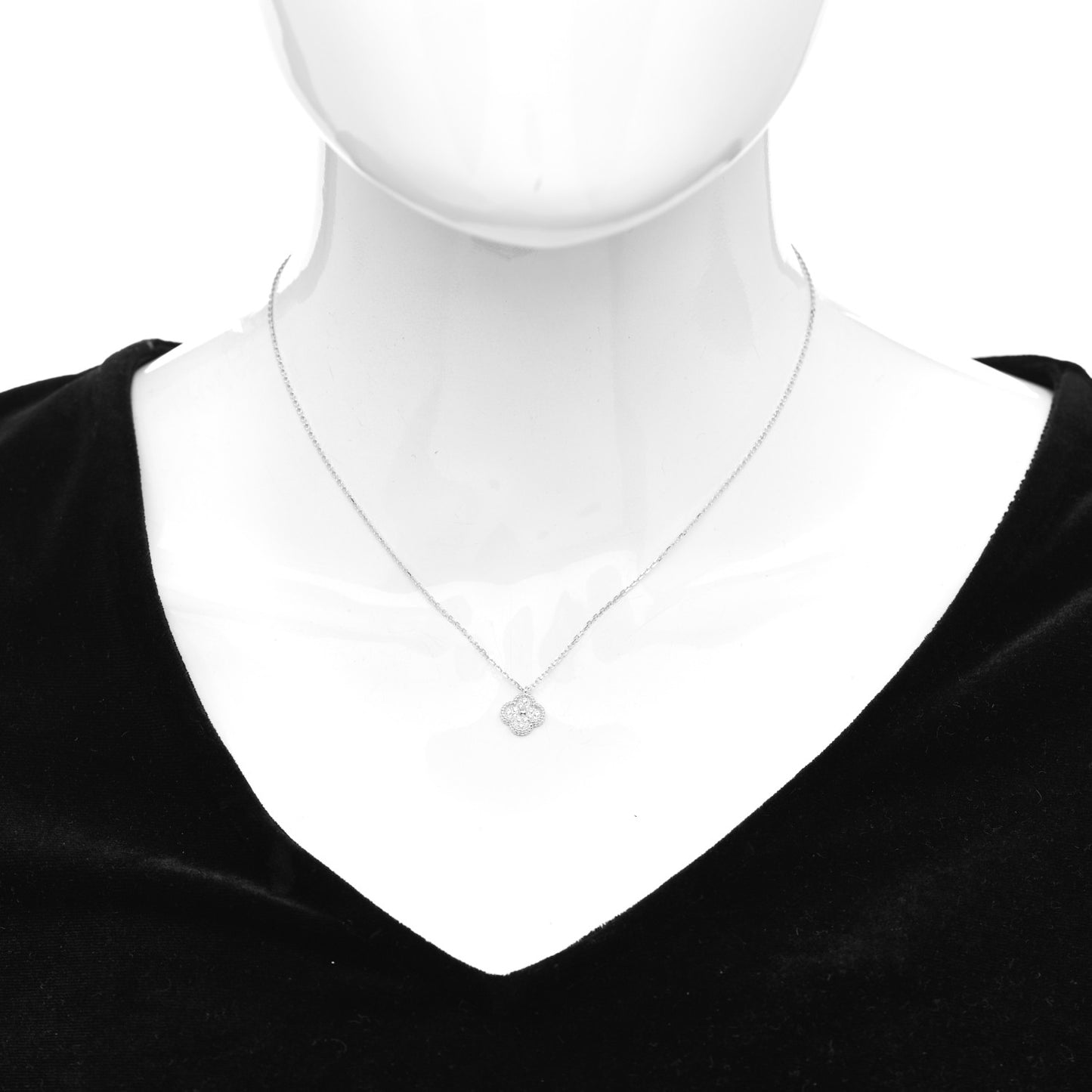 18K White Gold Diamond Sweet Alhambra Pendant Necklace