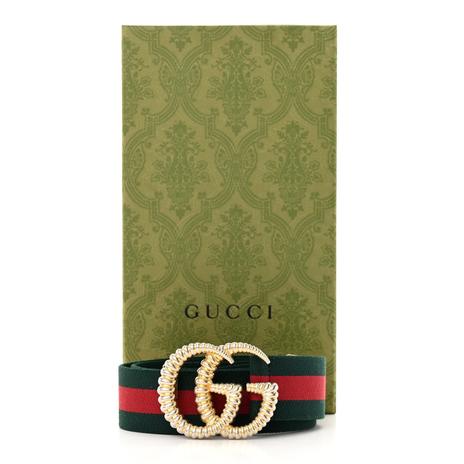 Gucci Canvas Torchon Double G Web Belt 85/34 Verde 4 of 4