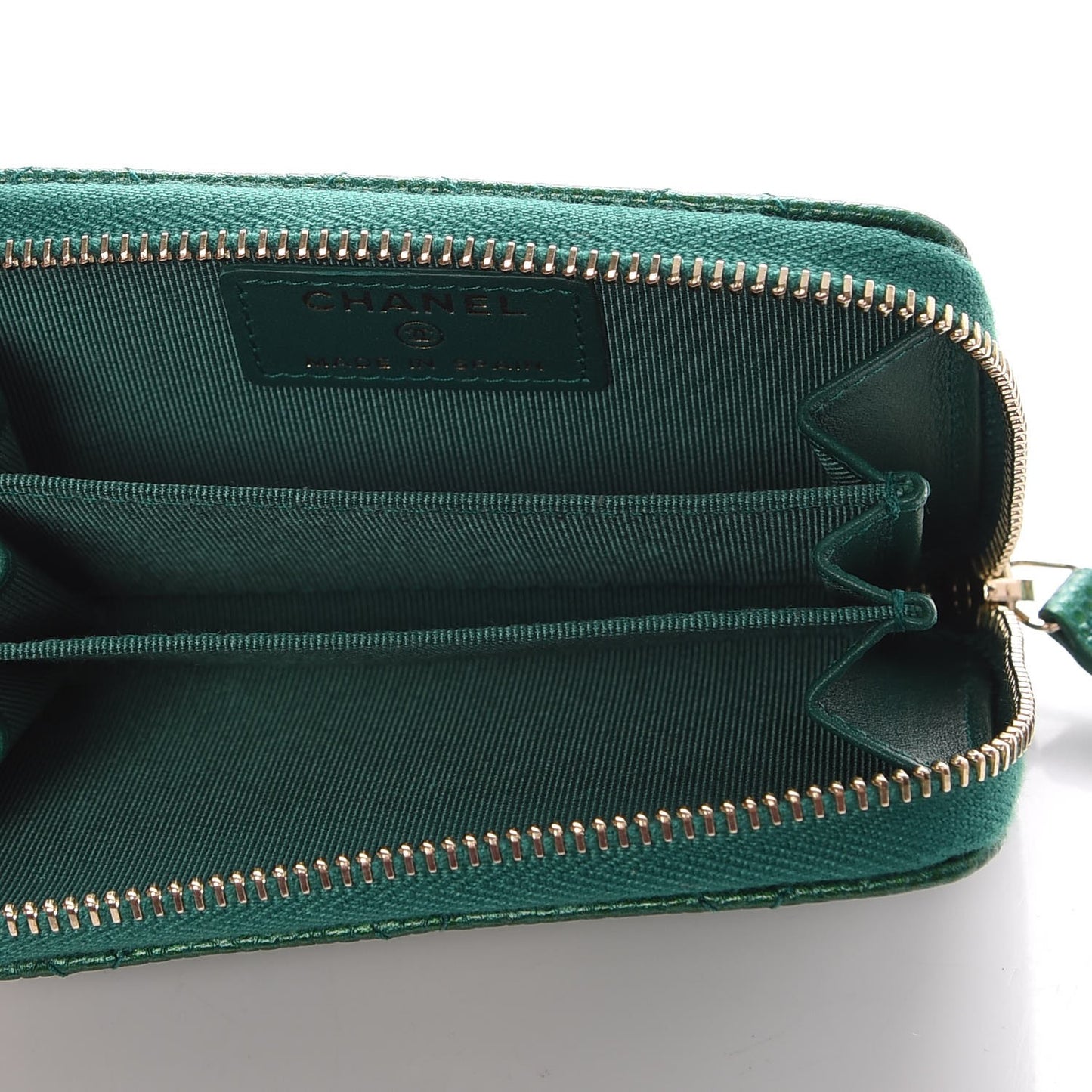 Metallic Caviar Quilted Zip Coin Purse Green
