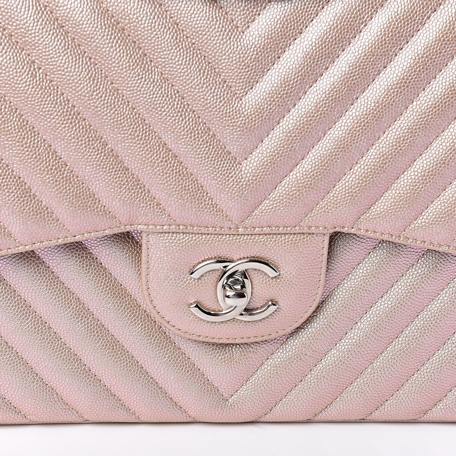 Chanel Metallic Caviar Chevron Quilted Jumbo Double Flap Light Gold 10 of 11