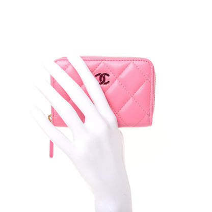 Chanel Lambskin Quilted Zip Around Coin Purse Wallet Pink Yellow 2 of 9