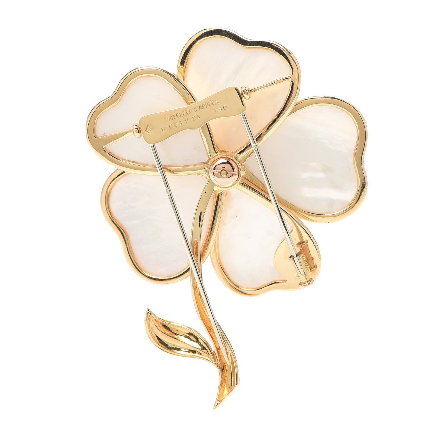 Van Cleef & Arpels 18K Yellow Gold Diamond Mother of Pearl Medium Clematite Brooch Pin 3 of 4