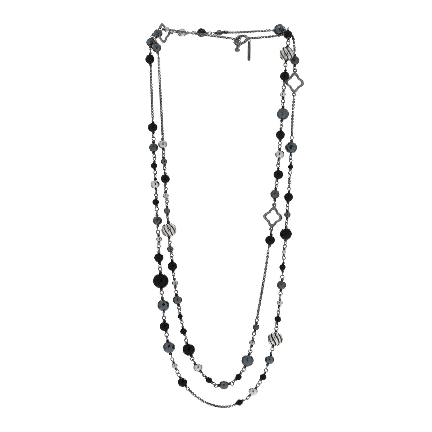 David Yurman Darkened Sterling Silver Black Onyx Hematite Quatrefoil Bead Chain Necklace 2 of 4