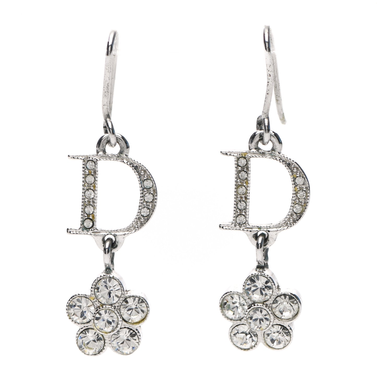 Crystal Flower Dangle Earrings Silver
