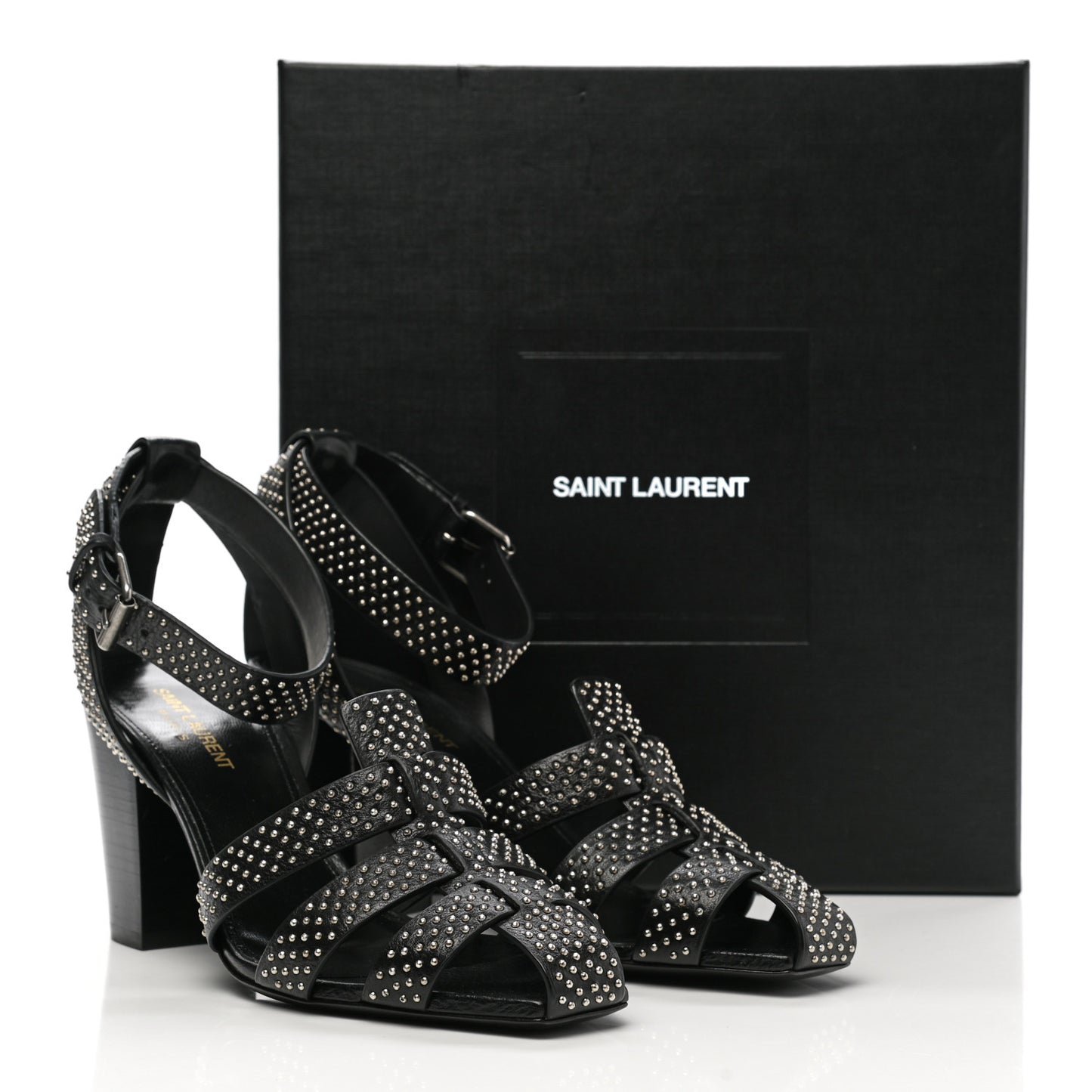 Calfskin Studded Oak 75 Sandals 40 Black