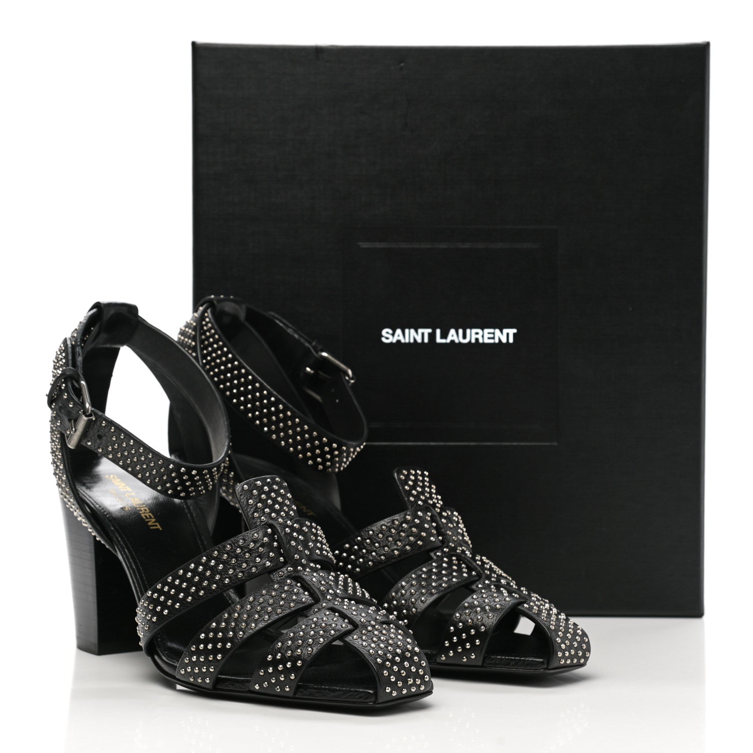 Saint Laurent Calfskin Studded Oak 75 Sandals 40 Black 9 of 9