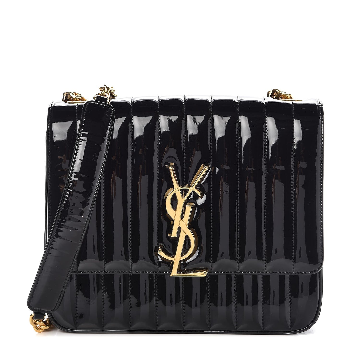 Patent Matelasse Monogram Large Vicky Chain Bag Black