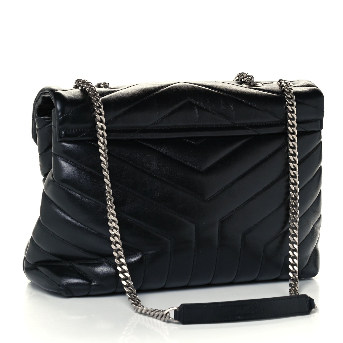 Calfskin Y Quilted Monogram Medium Loulou Chain Satchel Black