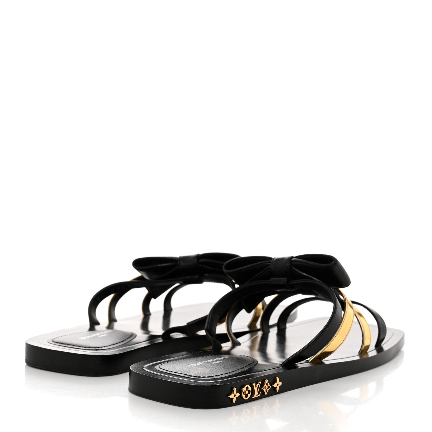 Louis Vuitton Metallic Calfskin Peplum Flat Sandals 39 Black Gold 4 of 8