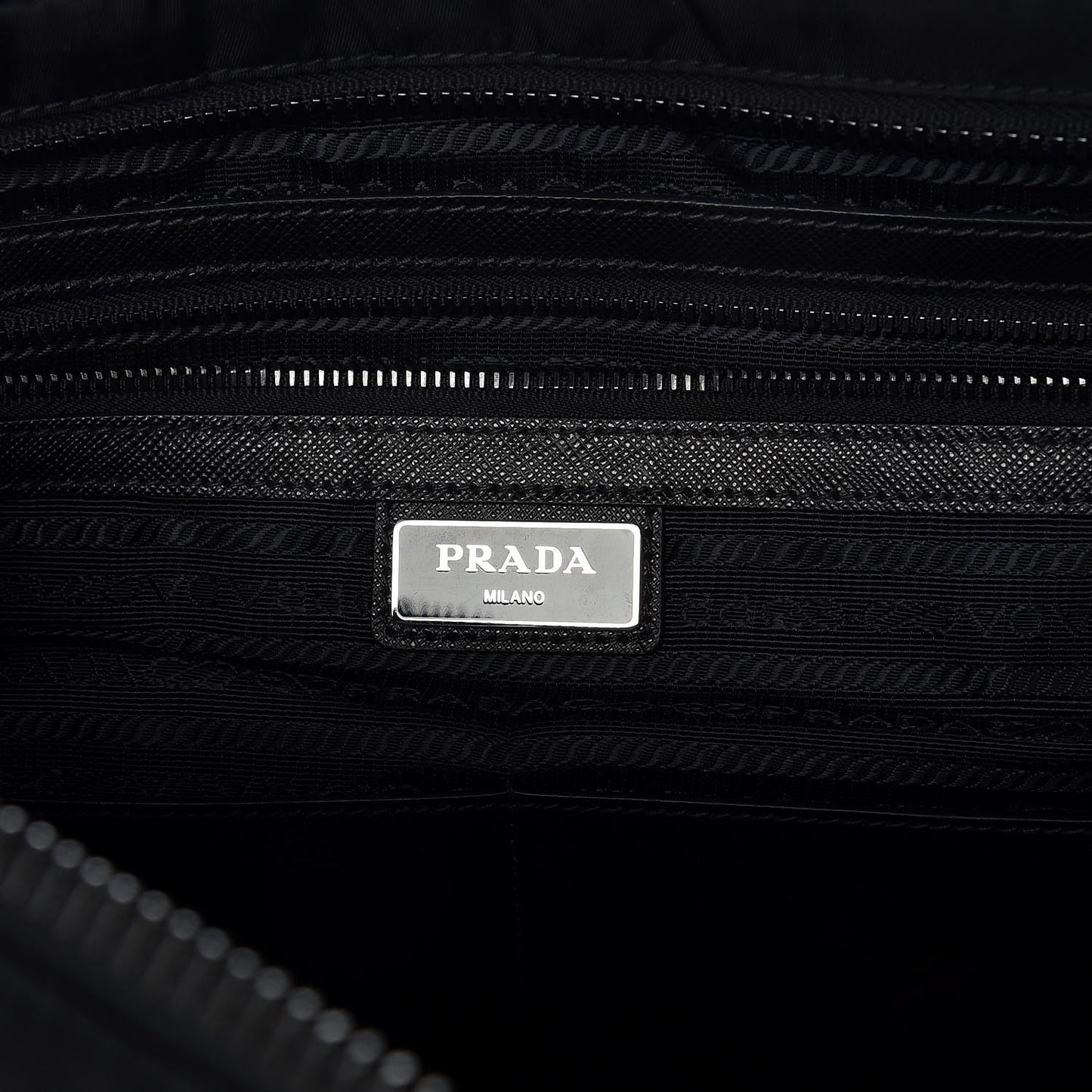 Tessuto Nylon Saffiano Metal Triangle Logo Work Bag Black
