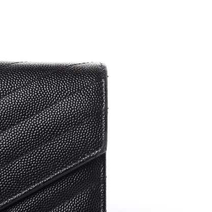 Saint Laurent Grain De Poudre Matelasse Chevron Monogram Envelope Chain Wallet Black 12 of 16