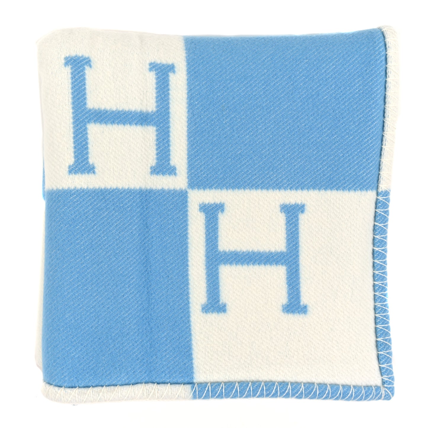 Wool Cashmere Avalon Baby Blanket Bleu Genievre White