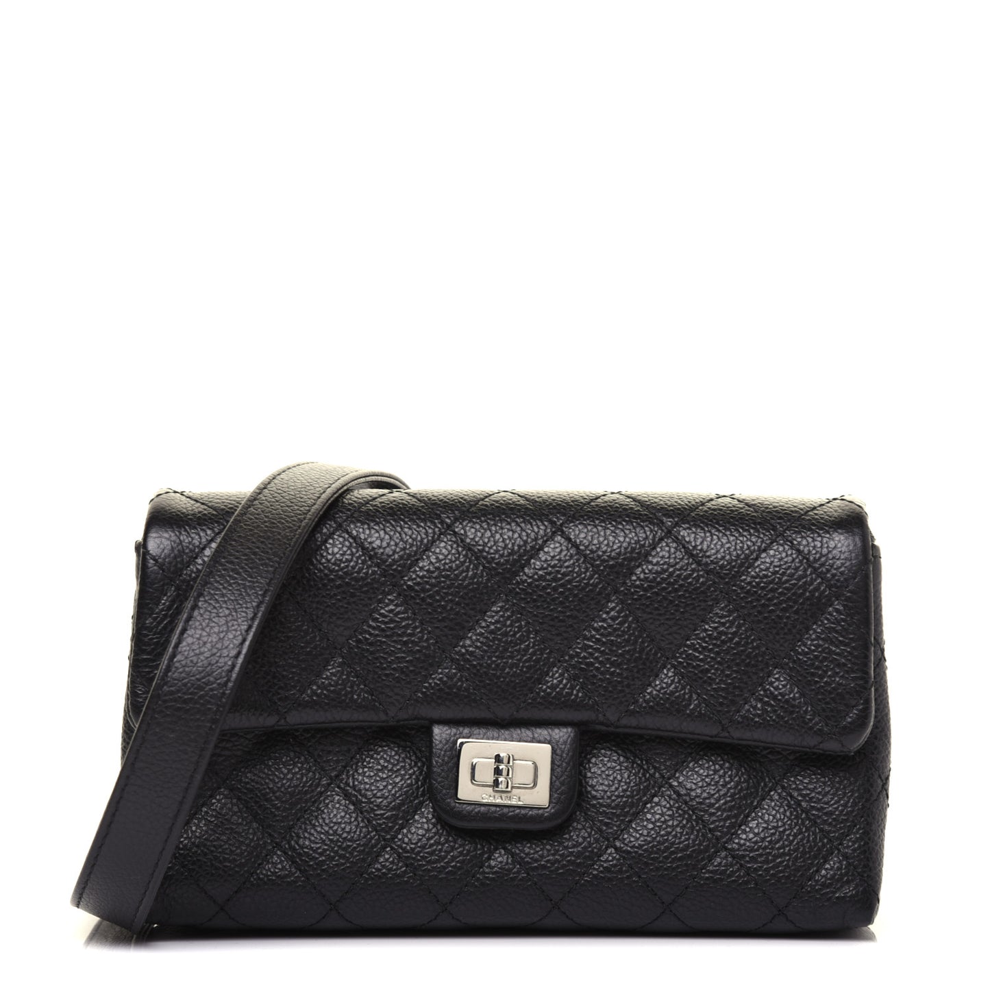 Grained Calfskin Quilted 2.55 Reissue Flap Belt Bag Clutch Black