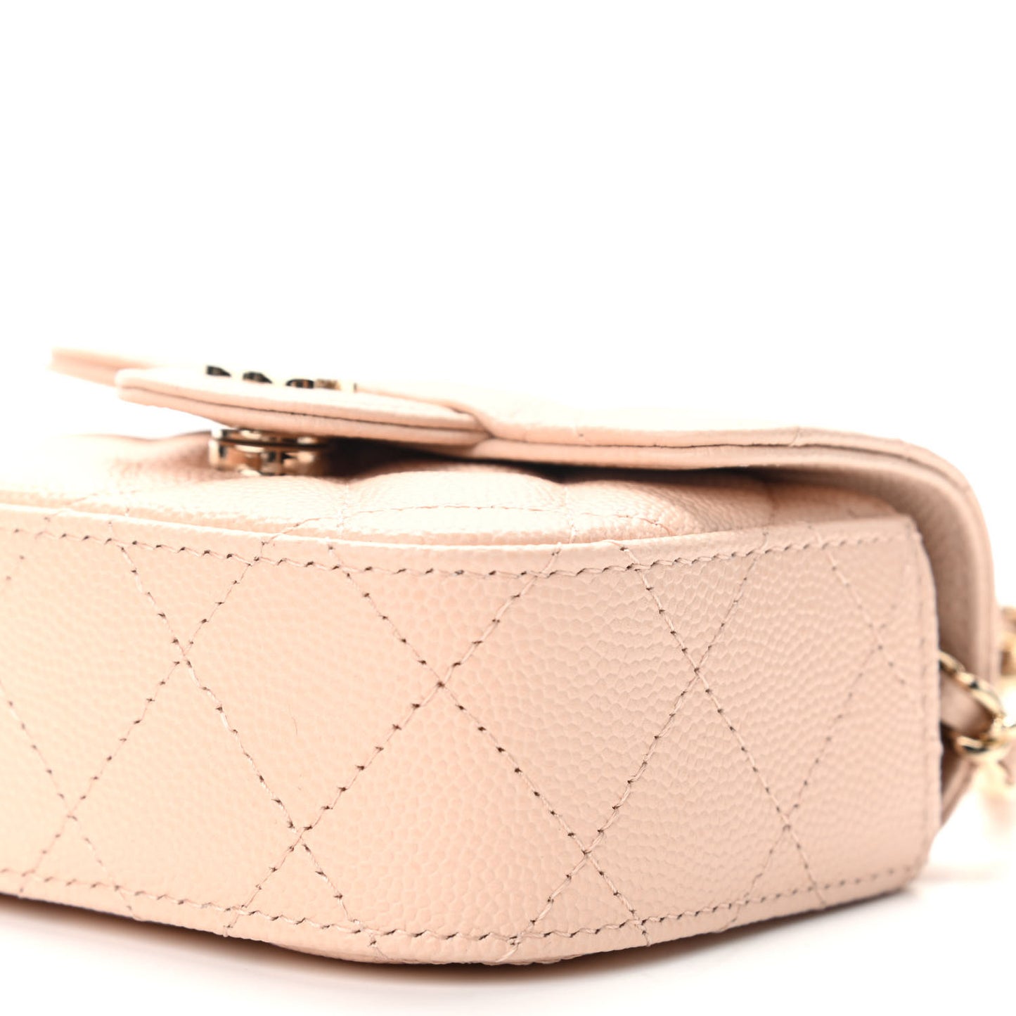 Caviar Quilted Mini Clutch With Chain Light Beige