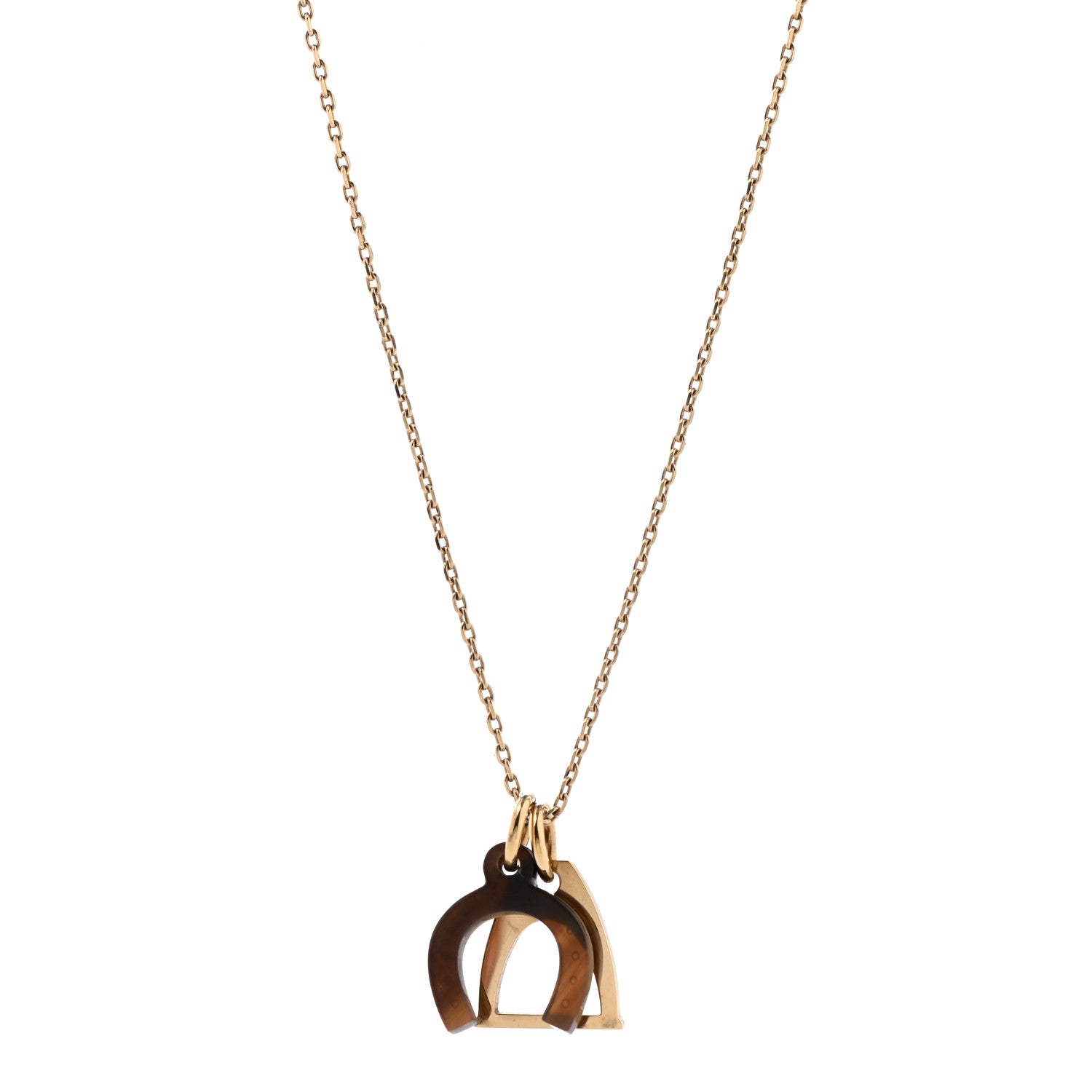 Hermes Permabrass Buffalo Horn Amulette Equestre PM Pendant Necklace Gold 1 of 7