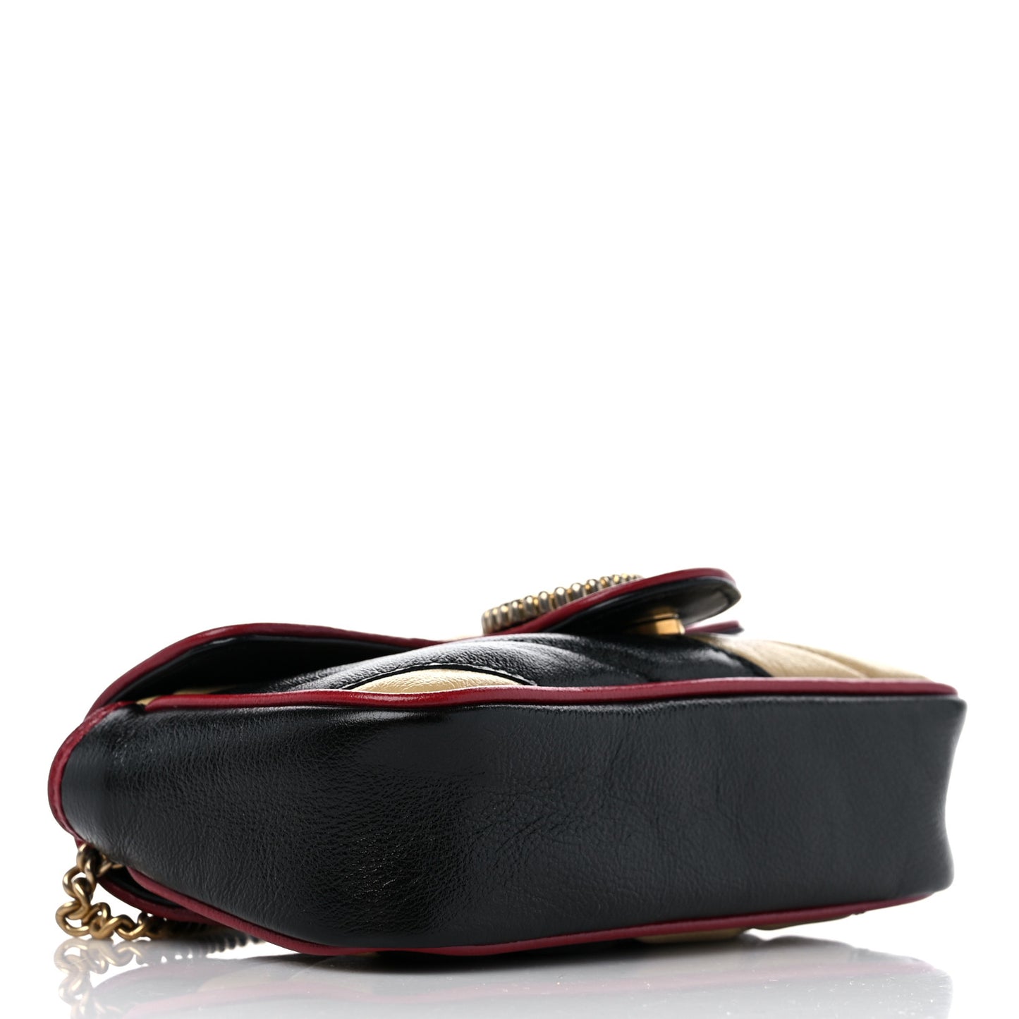Vintage Effect Calfskin Matelasse Diagonal Striped Super Mini Torchon GG Marmont Shoulder Bag Black Beige