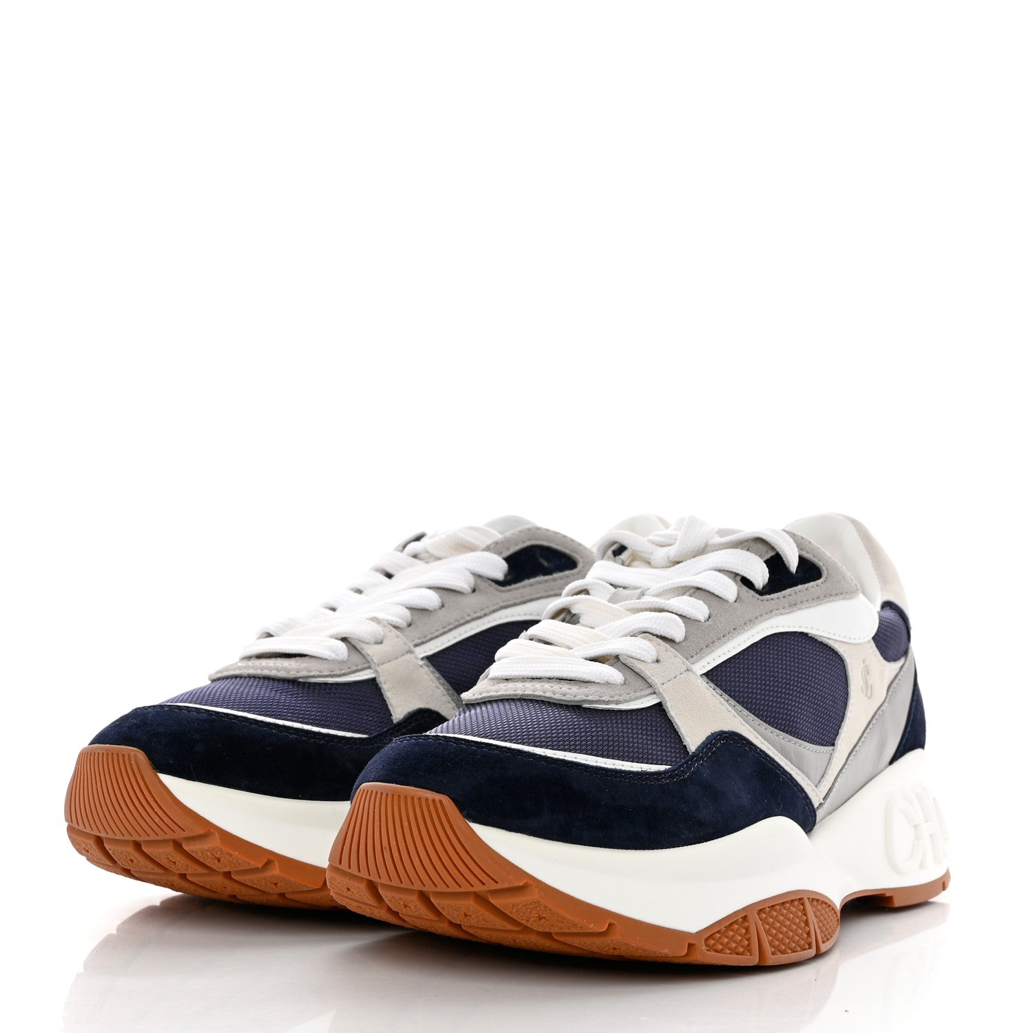 Jimmy Choo Calfskin Neoprene Mens Raine Sneakers 43 Navy Grey White 3 of 12
