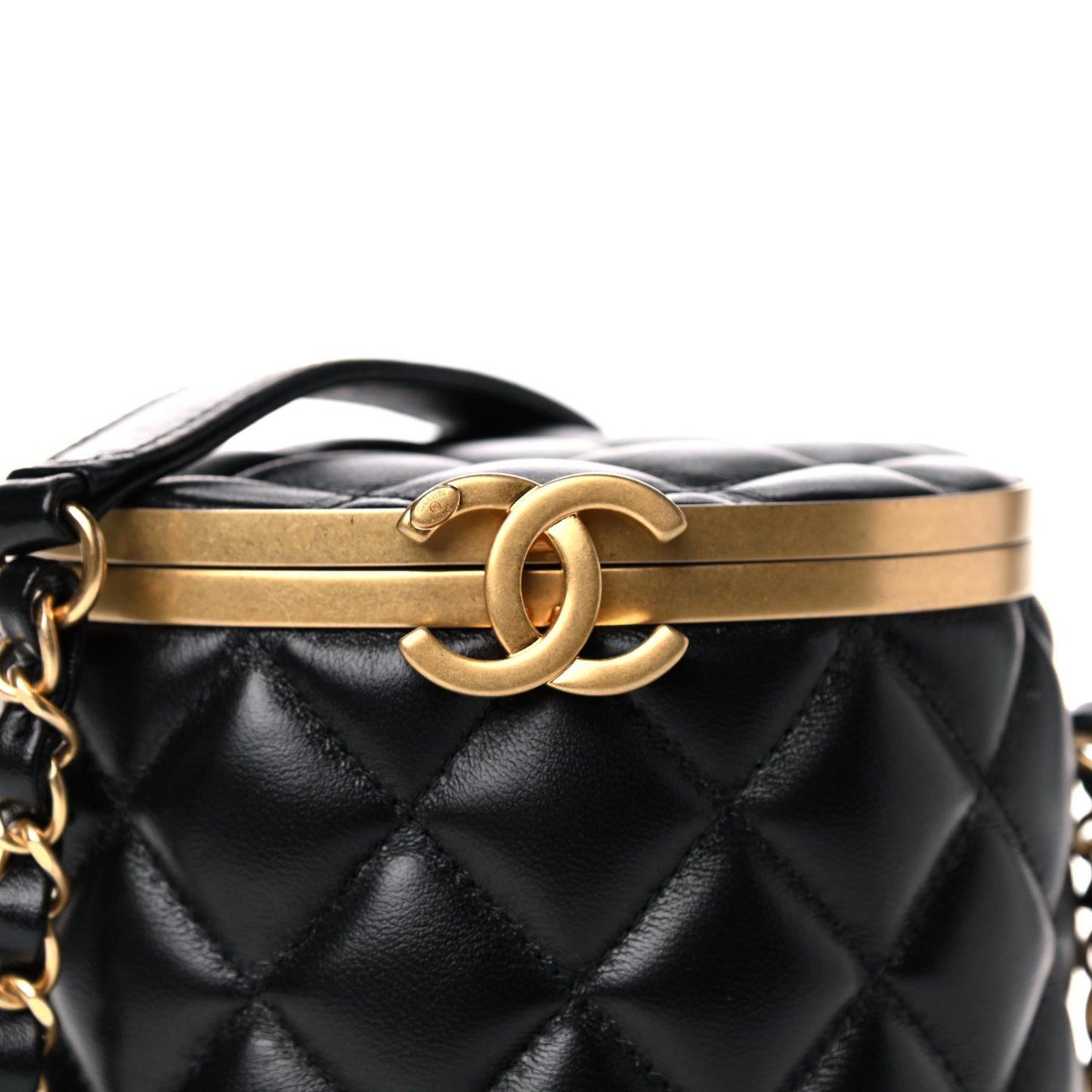 Lambskin Quilted Crown Box Bag Black