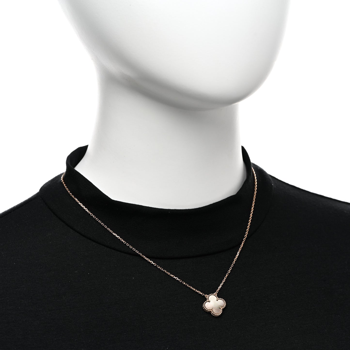 18K Rose Gold Gray Mother of Pearl Vintage Alhambra Pendant Necklace