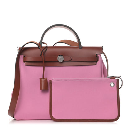 Hermes Military Toile Vache Hunter Herbag Zip Retourne PM 31 Bubblegum 3 of 14