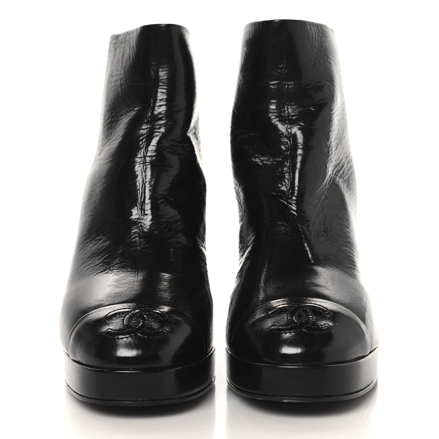Chanel Shiny Crumpled Calfskin CC Cap Toe Ankle Boots 35.5 Black 3 of 10